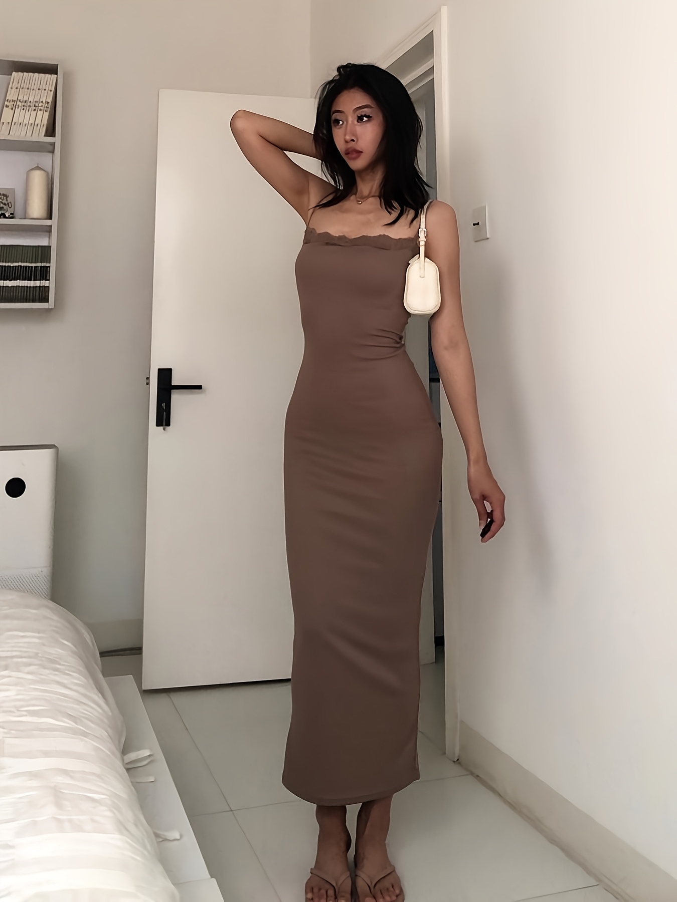 chinese dress ladies Final Sale Plus Size Lace Up BodyCon Dress in Brown and Black main image 0