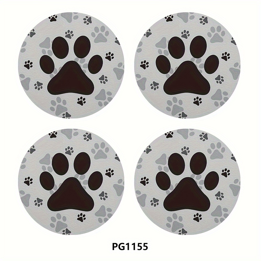 TEMU 4pcs Dog Claw Cup Mat 2.755in Round Pu Leather Decorative Car Cup Mat, Home And Car Water Cup Mat, Beverage Mat For Men And Women Car Interior Accessories