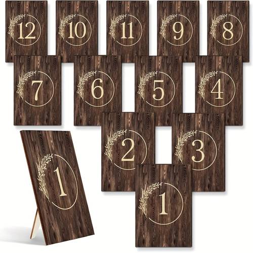 12pcs rustic wooden wedding table numbers decors country wedding table decoration self stand wedding centerpieces table signs for wedding bridal shower restaurant reception decor number 1 12
