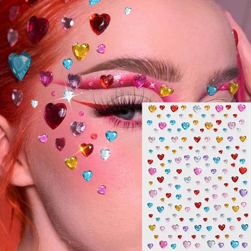 TEMU Adesivi per il con di a forma di cuore colorati | Decorazioni artistiche per il con gioielli artificiali, adesivi autoadesivi con strass per