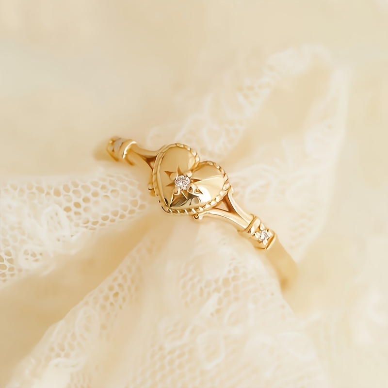 Heart Shaped Golden Plated Engagement Ring