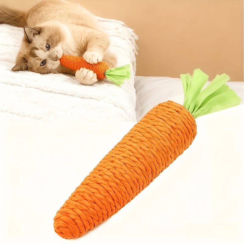 2pcs carrot cat chew toys suitable for all breeds kittens sisal fiber paper rope with chewable teething claw sharpening scratch resistant kitten safe suitable for indoor use   play for tabby   rewarding toys Product details 6