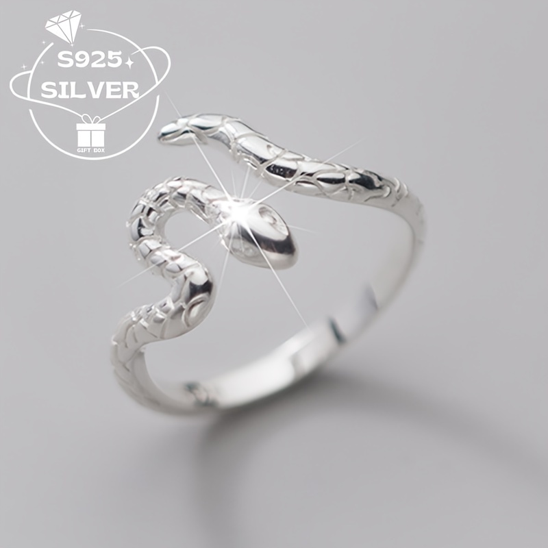 

1pc925 Silver Simple Snake Shape Wrapped Women's Adjustable Ring. Suitable For Festivals, , Parties, Wearing And Gifting, With Gift Box