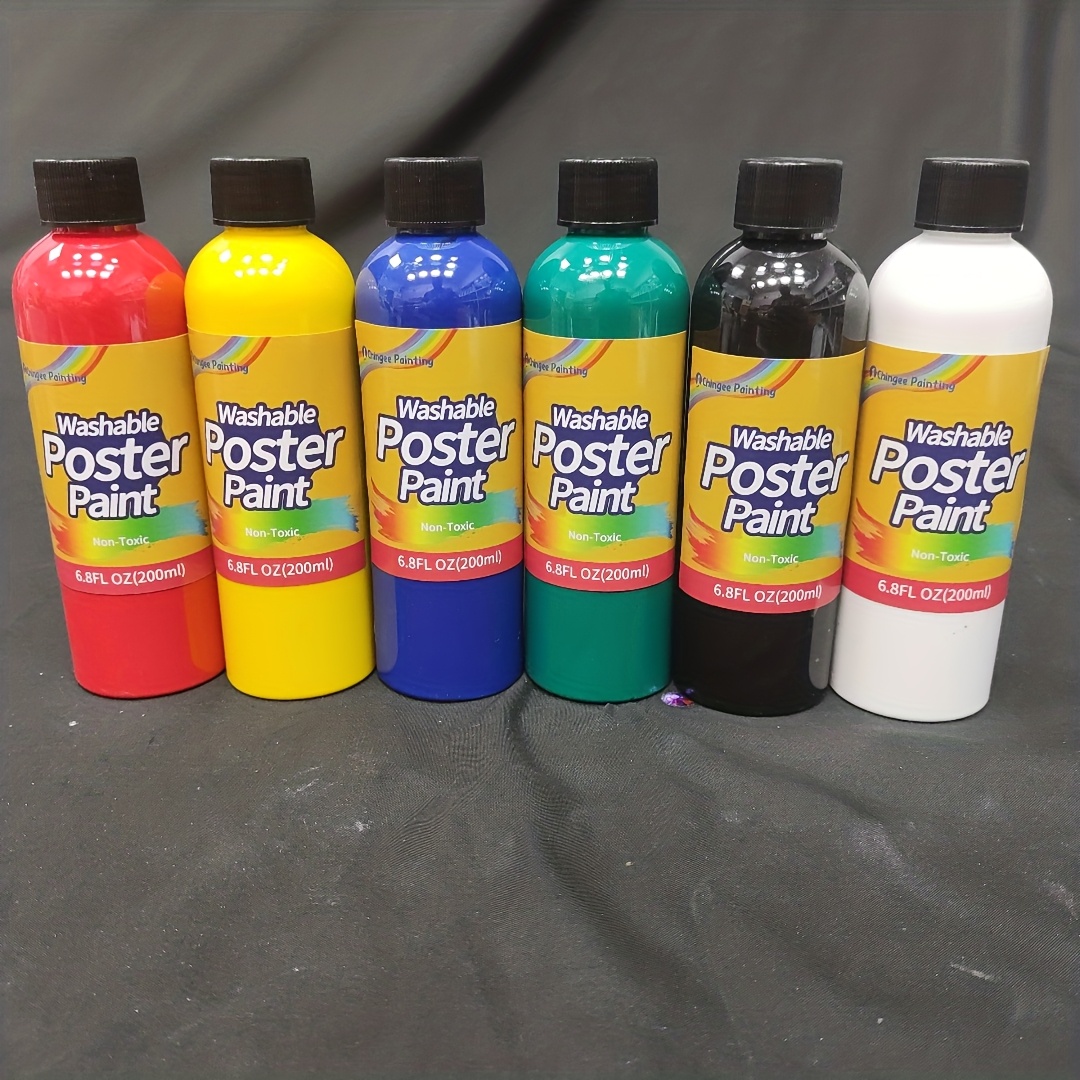 TEMU Bulk Pack Of Washable Classic Paint Containing 6 Bottles, Each With 6.76 Oz/200ml Of Assorted Tempera Colors. This Set Includes 6 Different
