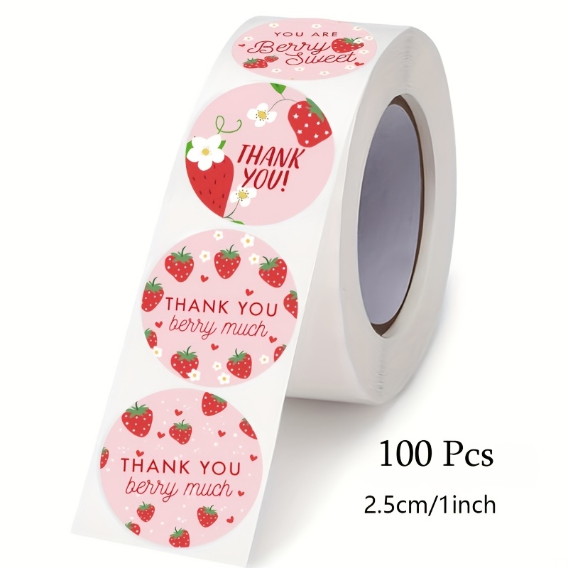 Image of 100 Cute Strawberry Thank-you Stickers -2.5cm/1inch Round Self-adhesive Label, Designed As "you Are " Summer Birthday Party Decoration, Sealing And Gift, Strawberry Theme Supplies