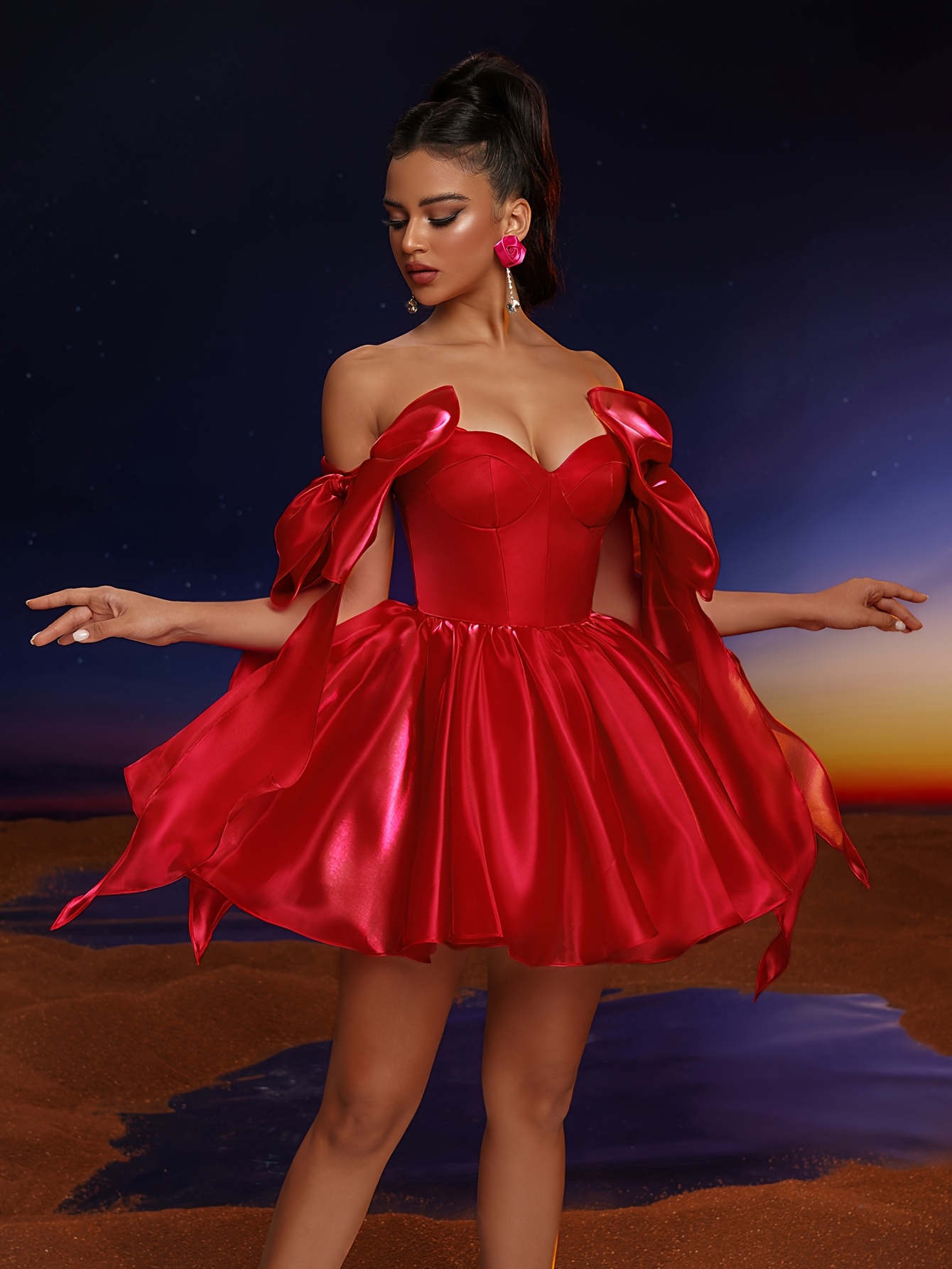 elegant shoulder ball gown dress bow detail form fitting - Temu Cyprus