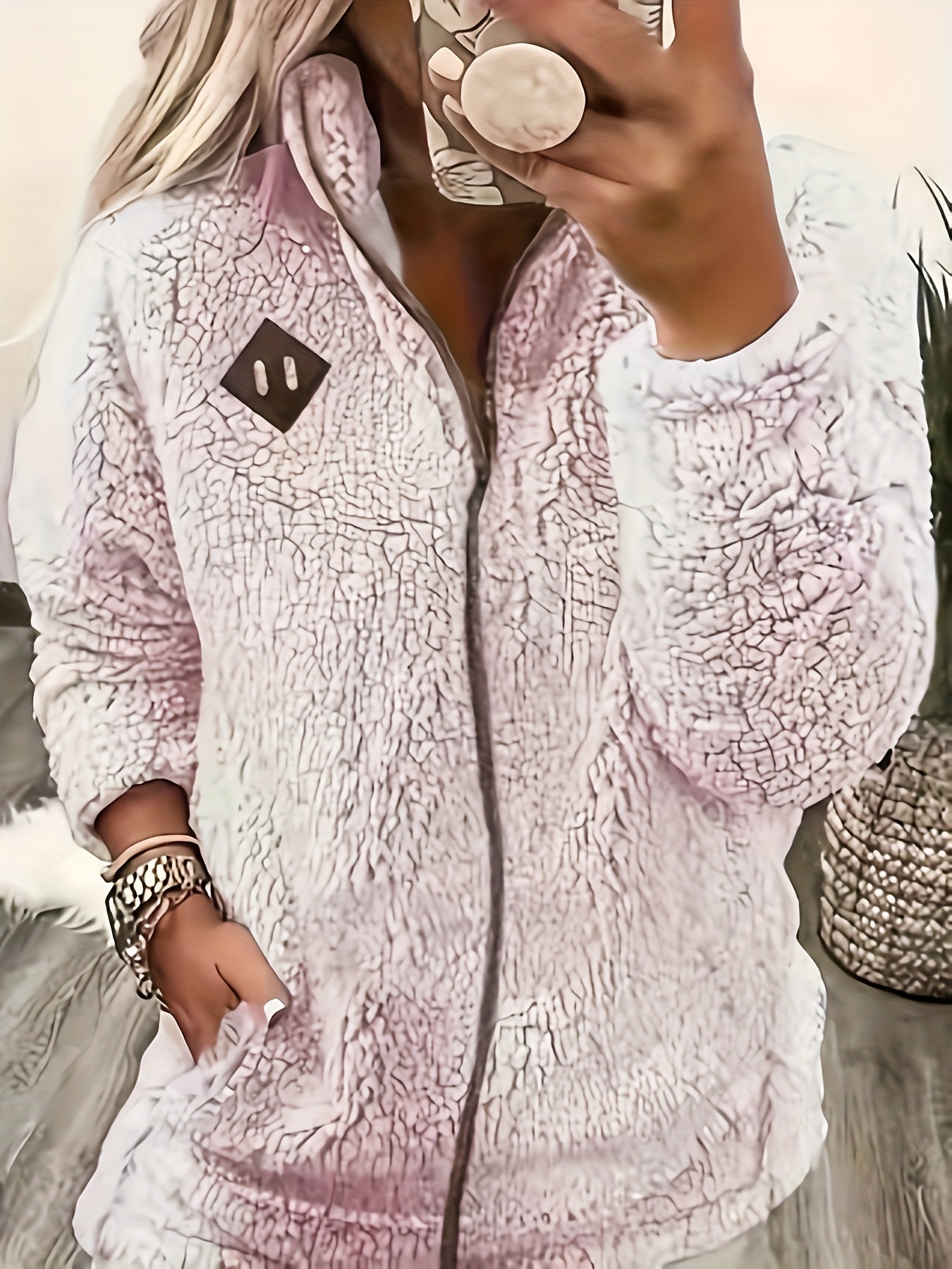 Dames Pluche Fleece Gevoerde Winterjas met Volledige Ritssluiting