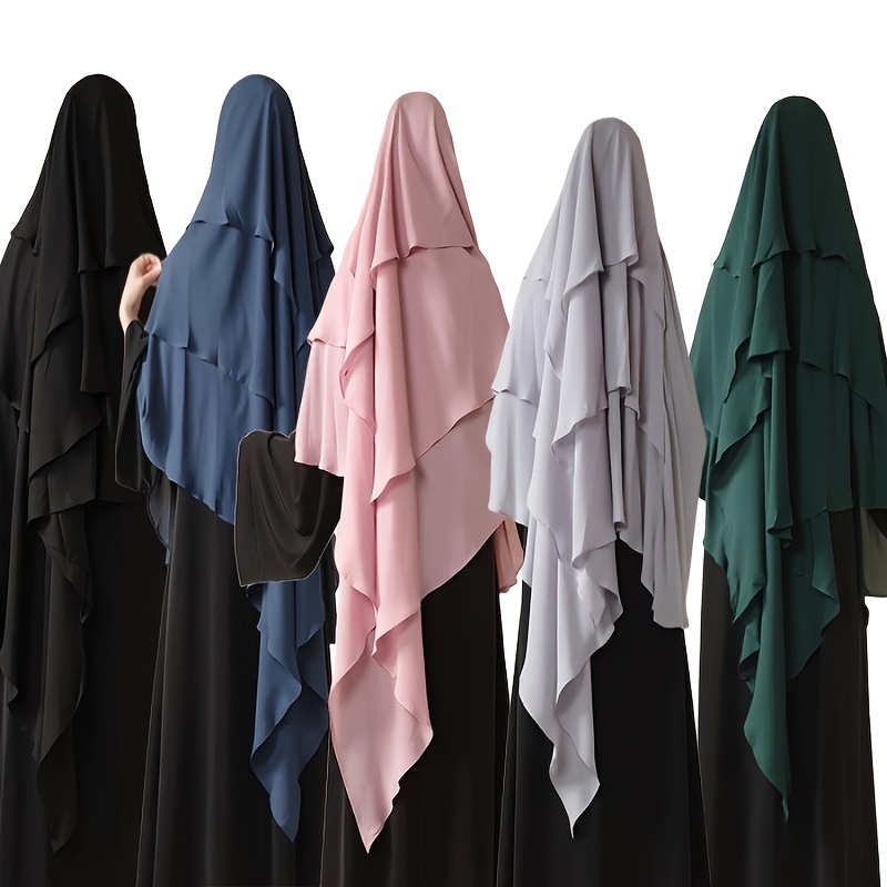   three layer chiffon khimar with   headscarf muslim abaya dress and scarf accessories for women ramadan prayer hijab elegant fashionable spring summer scarf breathable stretch eid festival ladies turban