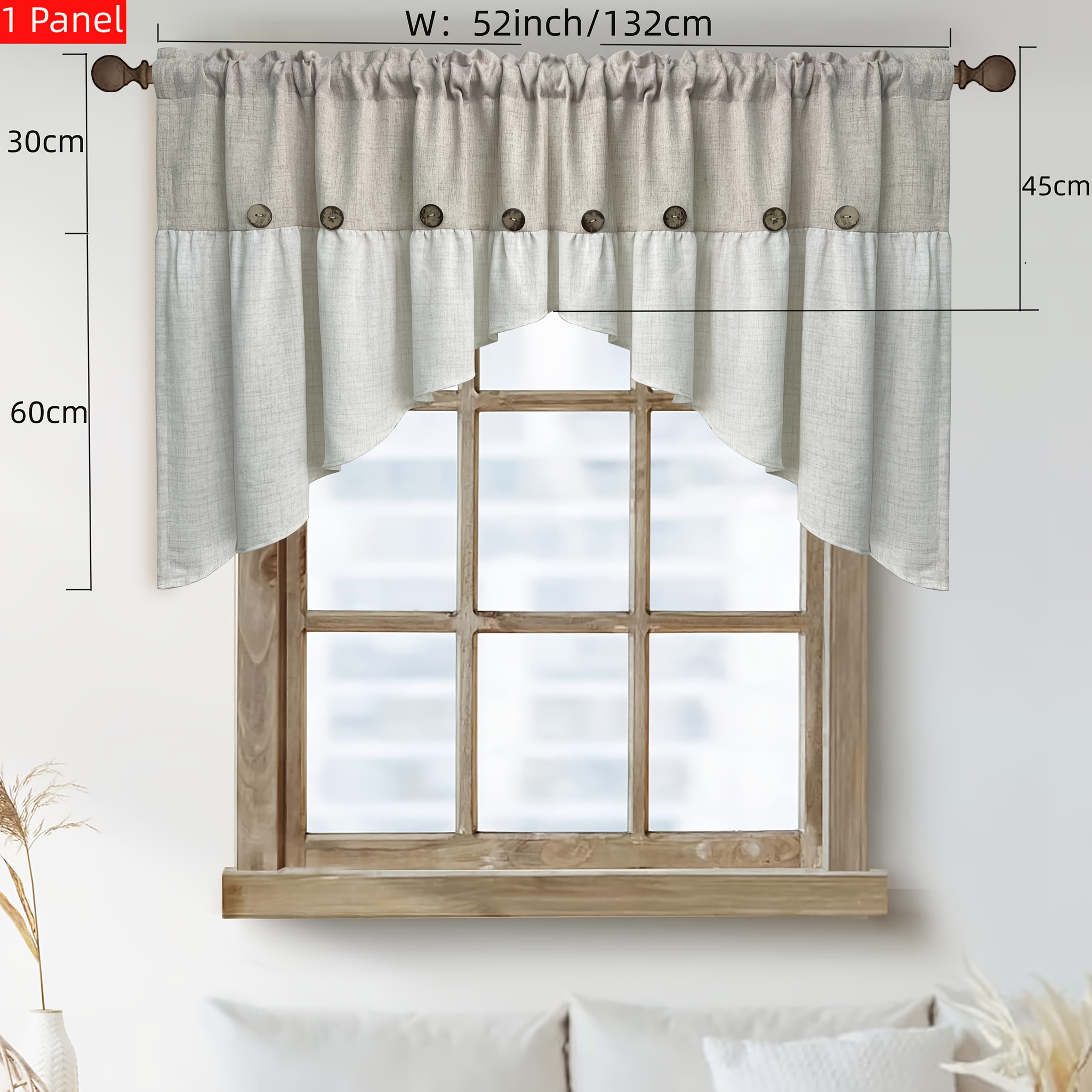 Image of 1pc Retro Splicing Short Curtain For Kitchen Small Window Drape With Buttons Decoration Cafe Cabinet Study Rod Pocket