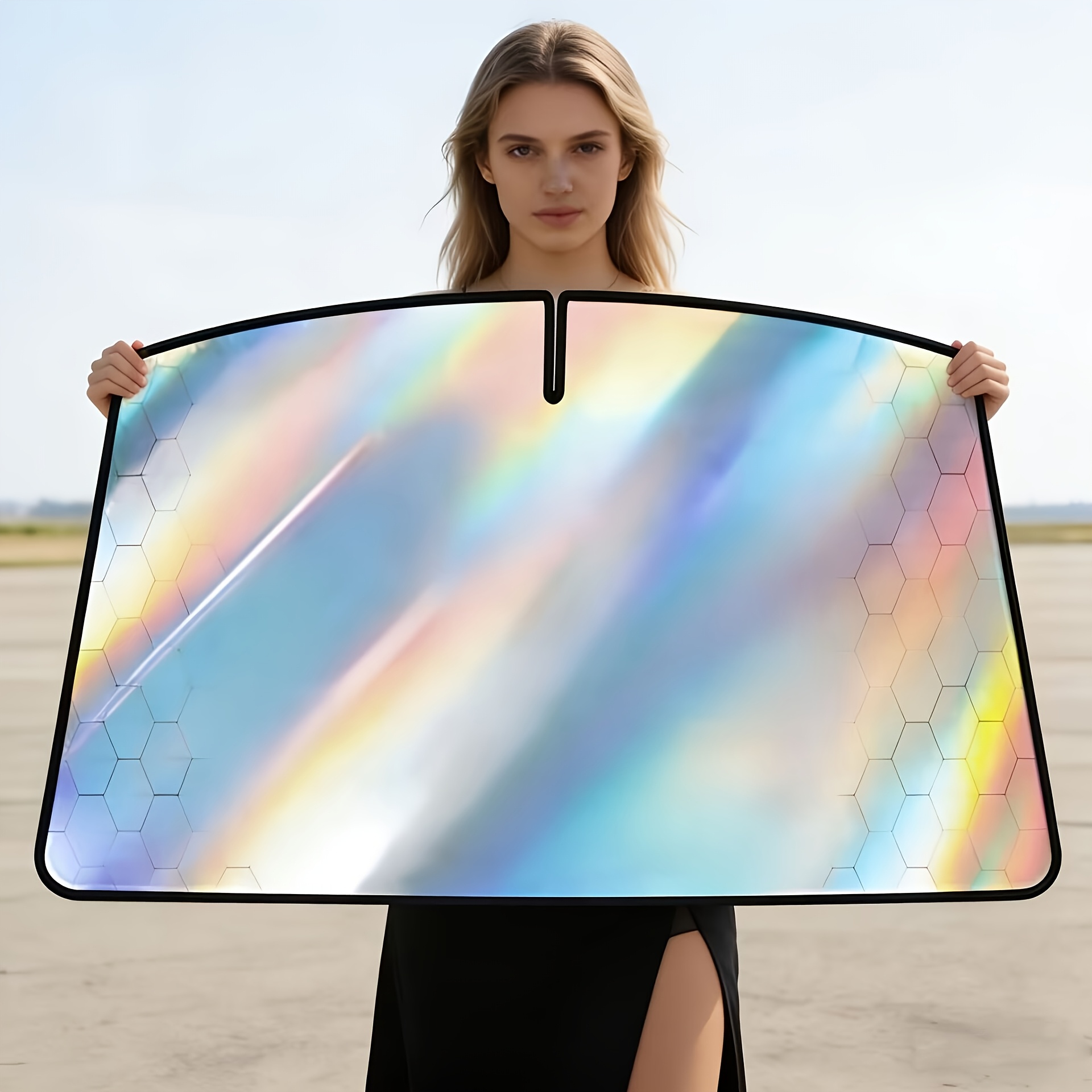 TEMU Parasol para coche 2026 de material láser plateado de titanio, diseño plateado (80.01*142.01 cm): de diamante de capas, plegable, con