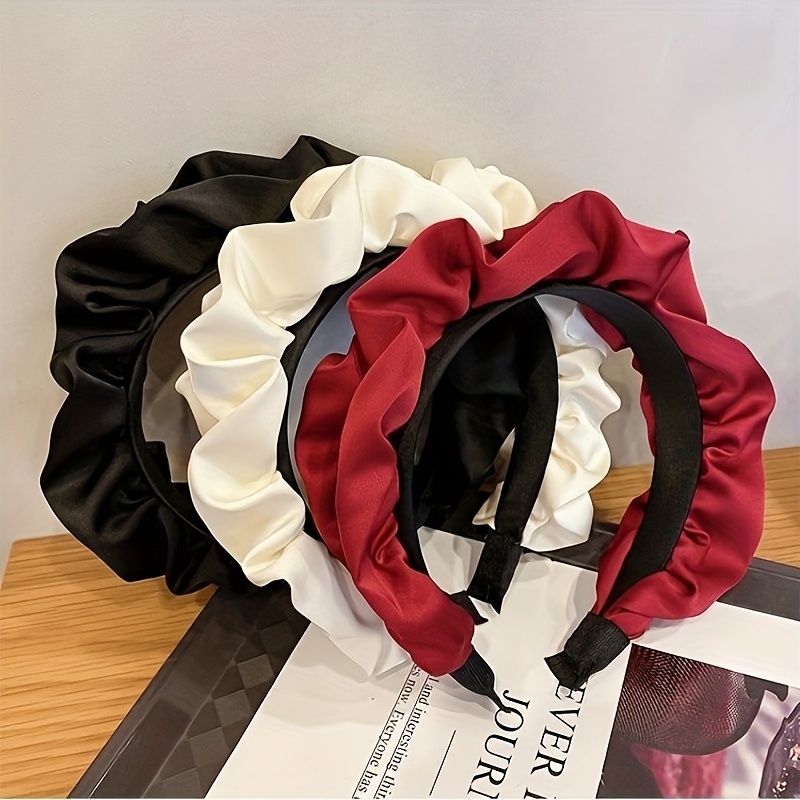 E-shop 3er-Set Eleganter Satin-Stirnband mit hoher Krone plissierter großer Schleife, Damen-Haarband-Accessoire mit breitem Band für einen
