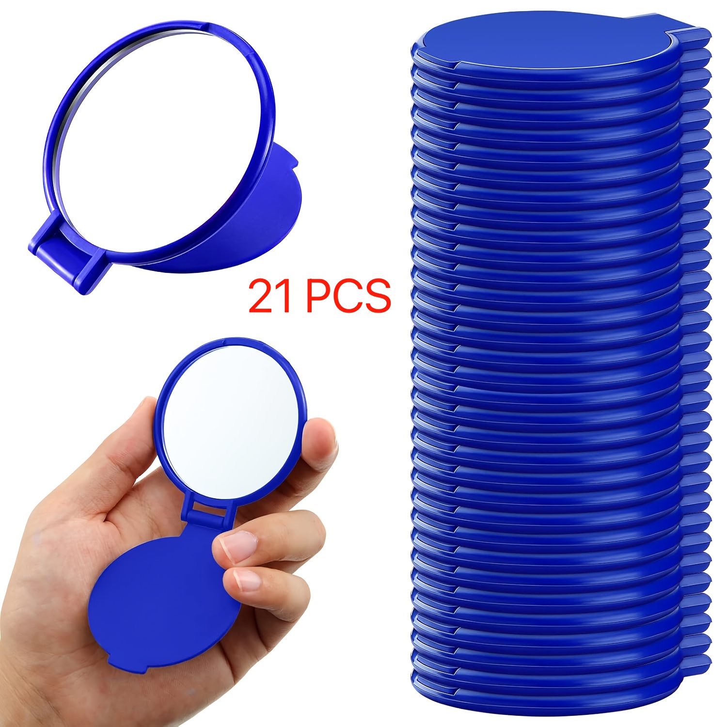 TEMU Portable Folding Makeup Mirror Set In Royal Blue. Compact Round Mini Mirrors Purse, Ideal For Women' Use, Travel, And As A Thoughtful Gift(10pcs/ 21pcs )