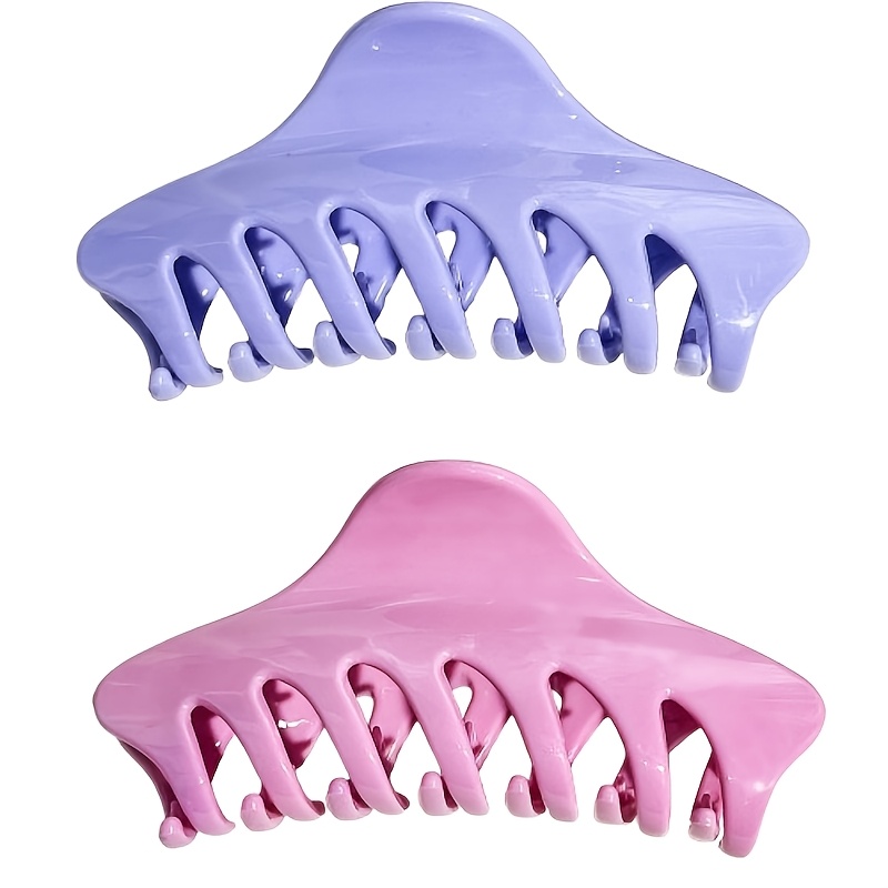 TEMU 2pcs Set Soft Silicone Claw Clip Hair Grab Back Of Head Easy Claw Clip Hairpin Women's High-end Hair Additions Shark Clip Versatile