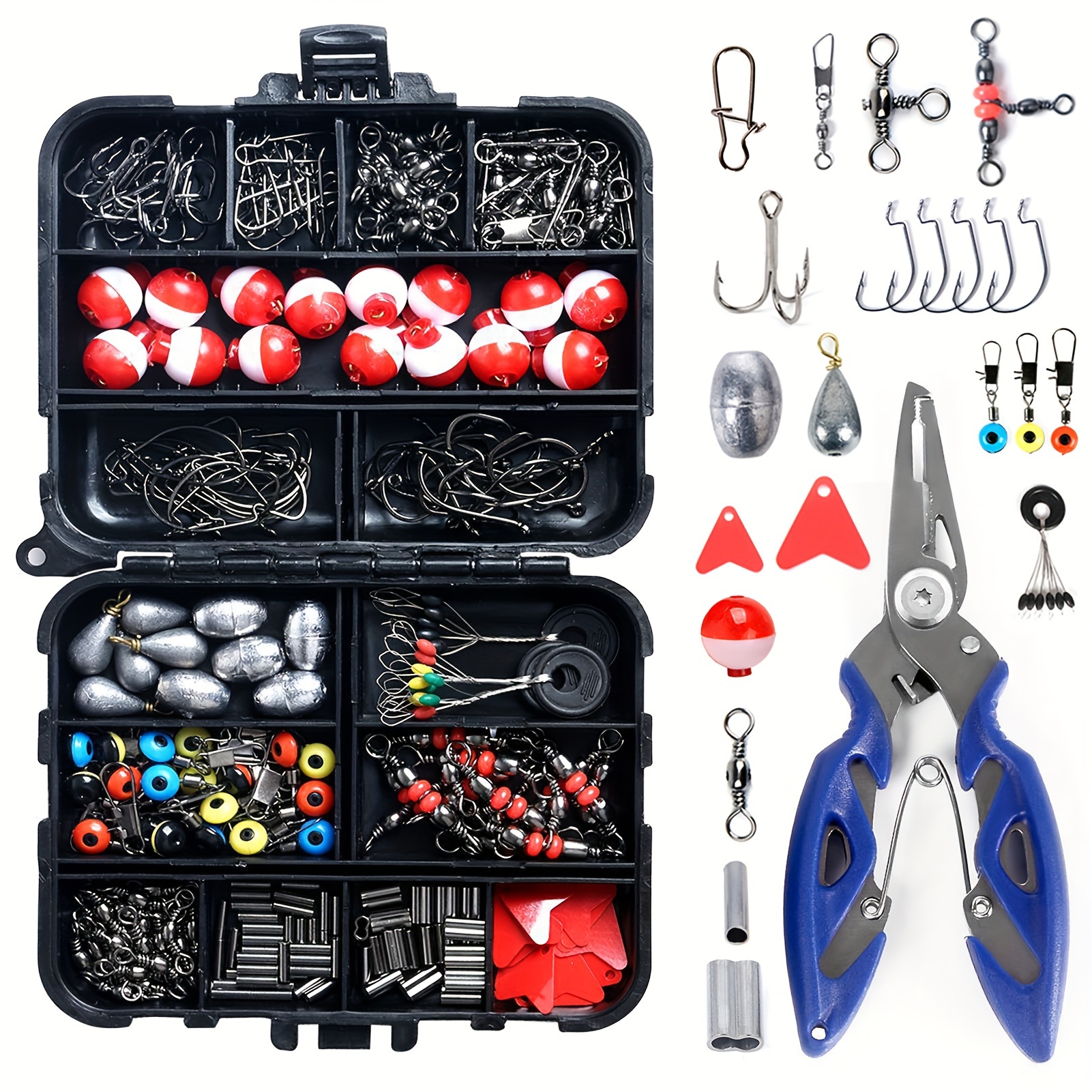 

263pcs Outdoor Fishing Accessories Set With Tackle Box Including Plier Jig Hooks Sinker Weight Swivels Snaps Sinker Slides Kit Gift For Men