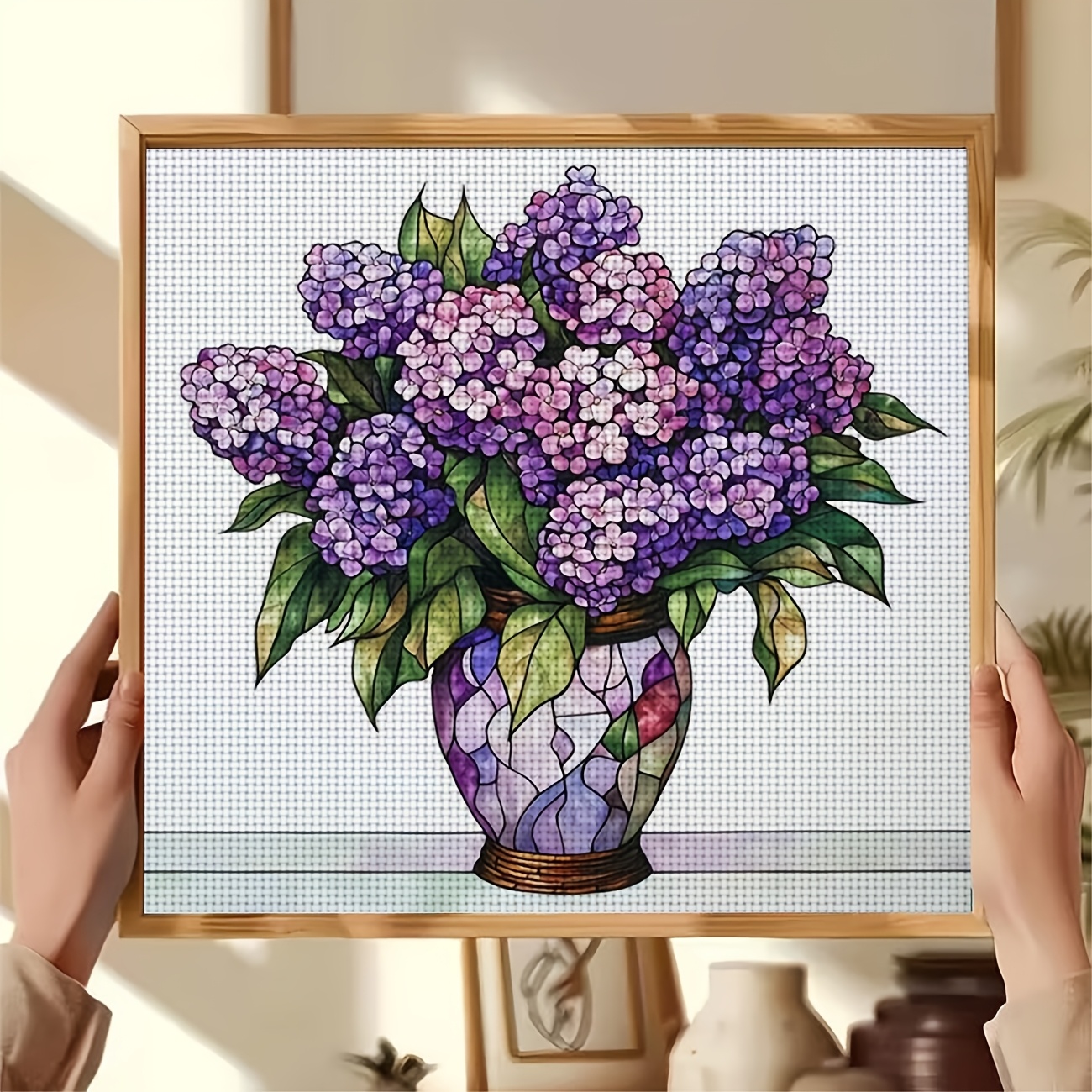 Cross Stitch Printed Kit, Colorful Bottles in Pink Bouquet Pattern
