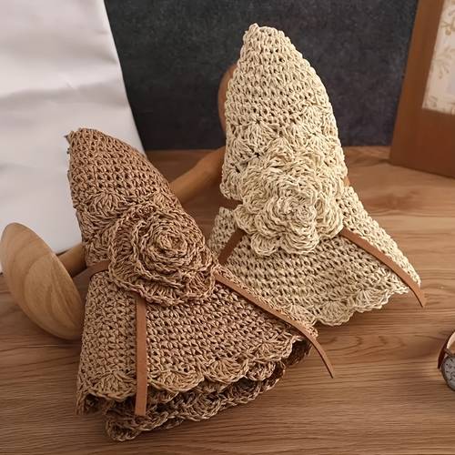 elegant womens straw bucket hat with floral crochet detail breathable sun protective versatile summer beach cap machine washable beach hat