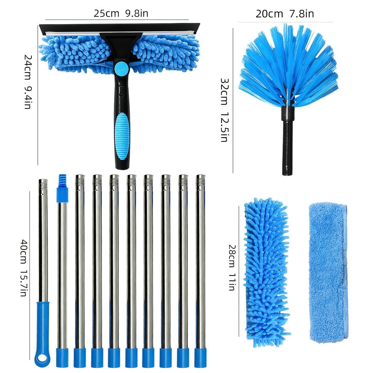 13.9FT High Cleaning Kit, Multi-Function Window Sq...
