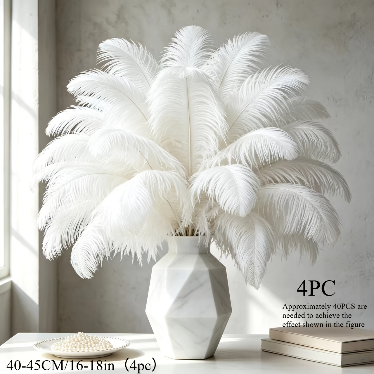 TEMU 40-45cm 4-pack Large Size Artificial Ostrich Feathers, Artificial Fluffy Ostrich Feathers, Suitable For Wedding Centerpieces, Floral