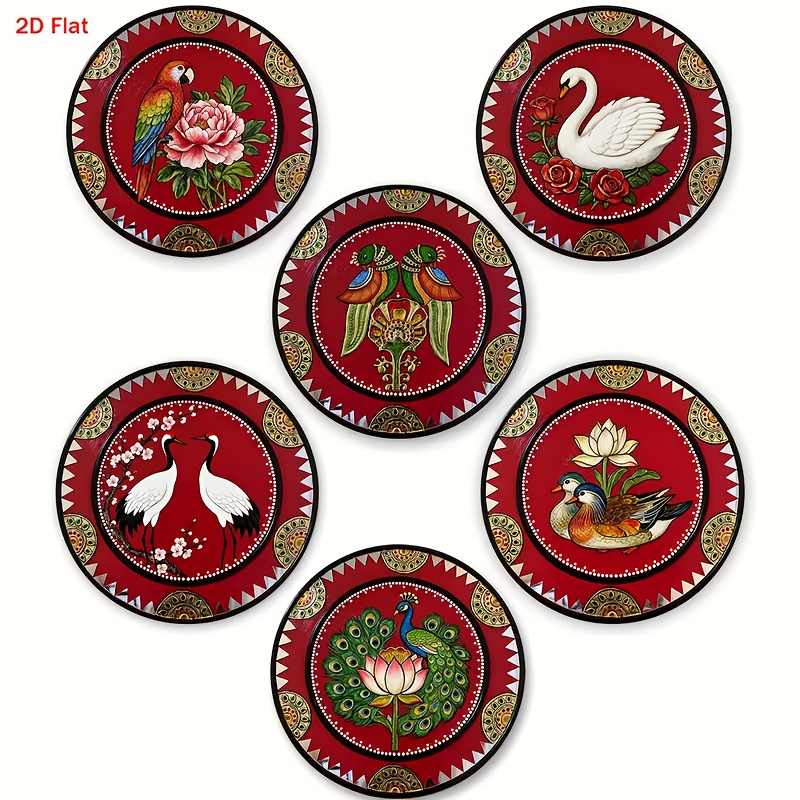 TEMU 2d Flat, 6pcs, Wooden Coasters With Animal Patterns, Suitable For Family Gatherings, Cafes, Offices, , Home Decoration New Year Gift, 2d Flat