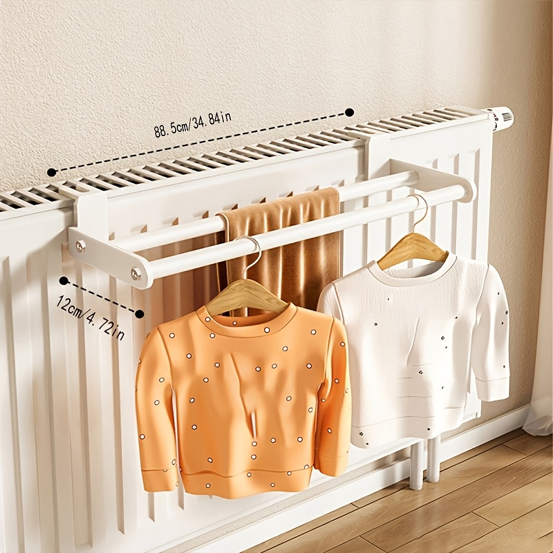 A Metal Drying Rack Hanging On , A Heater Drying Rack Hanger, With 2 Drying Rods, For Hanging Clothes, Socks, Shoes, Winter Clothing Storage, Drying Racks