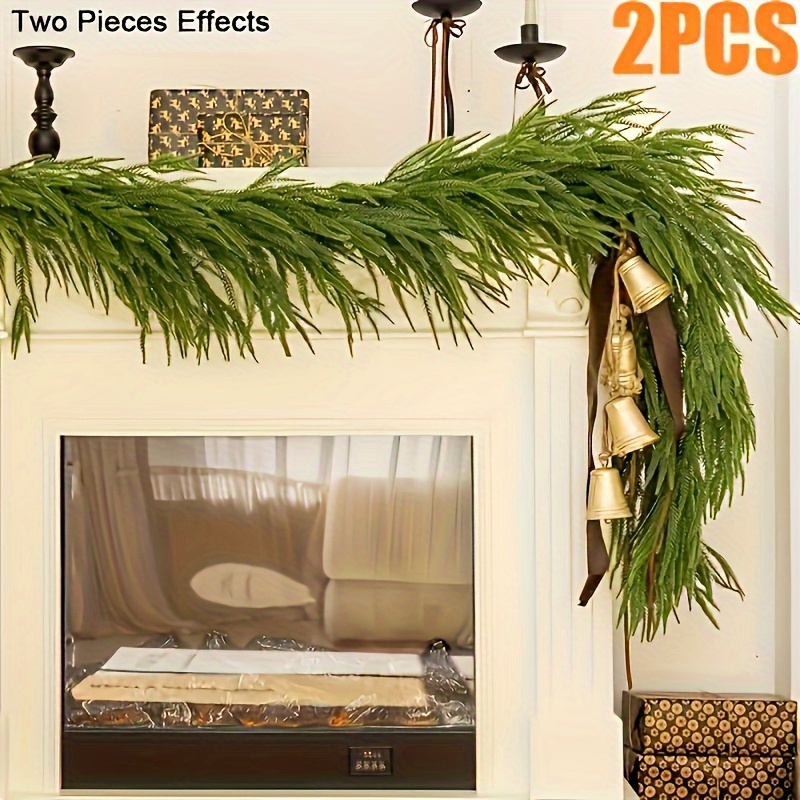 TEMU 2pcs 6ft Premium Artificial Christmas Garland - Vintage Pine & Holly Design, Greenery For Holidays, Weddings & Seasonal Decor | Indoor/outdoor