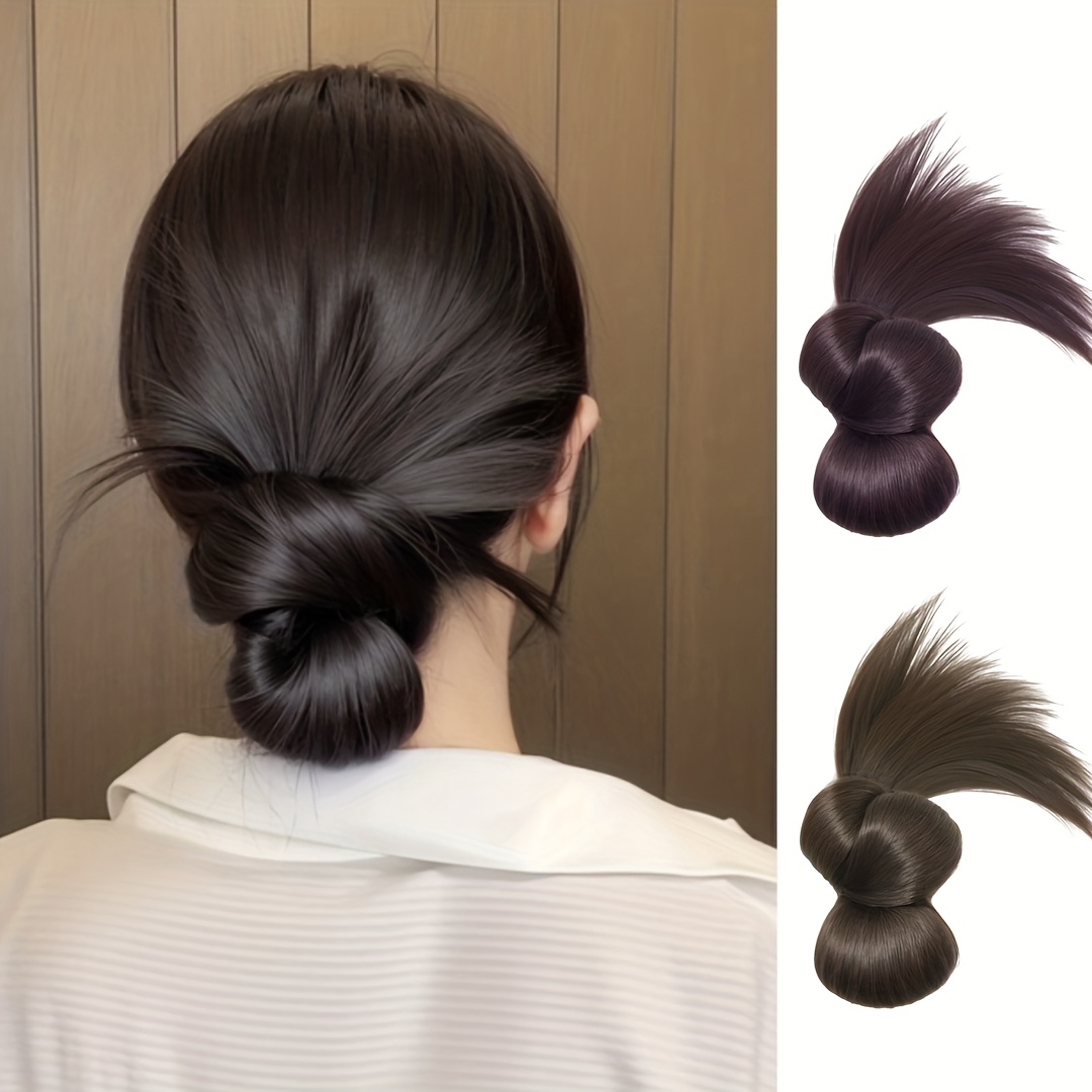 1pc womens synthetic half tie double hair bun low claw   wrap around hairtail messy fluffy extension with brown blonde red versatile styling for all   no maintenance required ponytail for women Product details 4