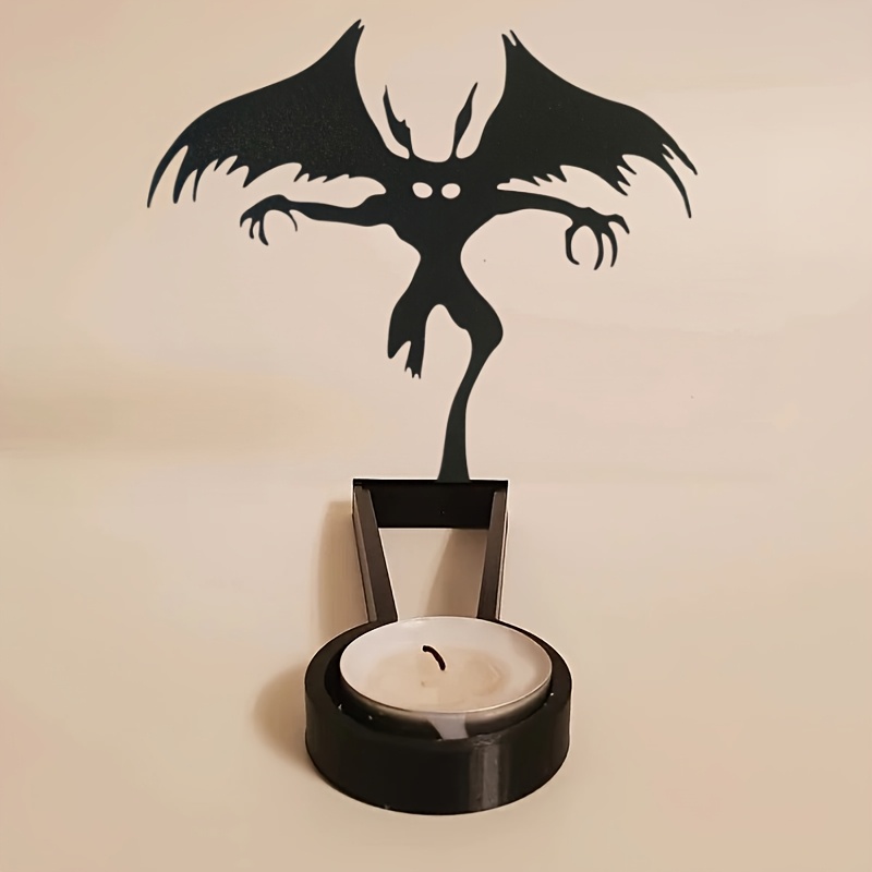Iron Gothic Devil Projection Candle Holder - Demon Themed Tabletop Candlestick With Shadow Effects For Halloween Decor, Spooky Candles For & Themed Events, Iron