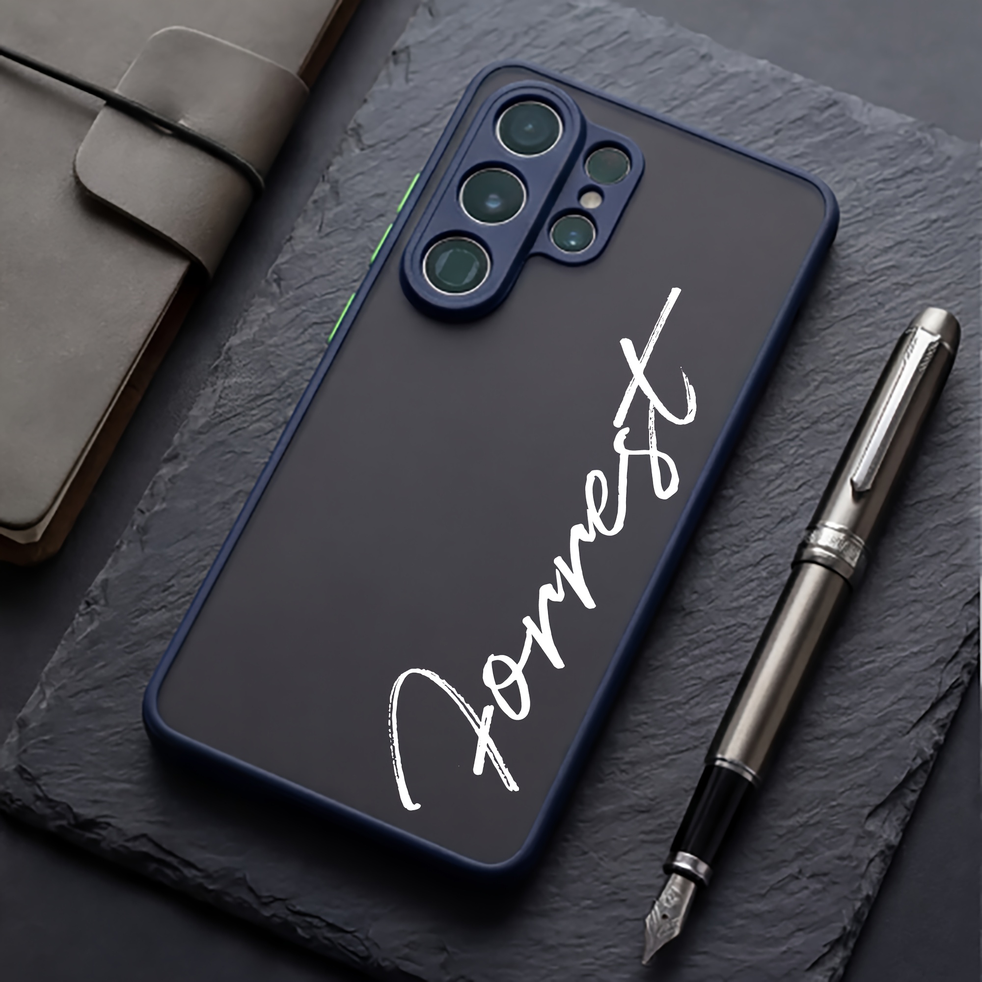 TEMU Phone Case - Pen Brush Customized Name Shockproof Phone Case Compatible With Galaxy S25 S26 Hard Pc Color Block Uv Printing Matte Translucent