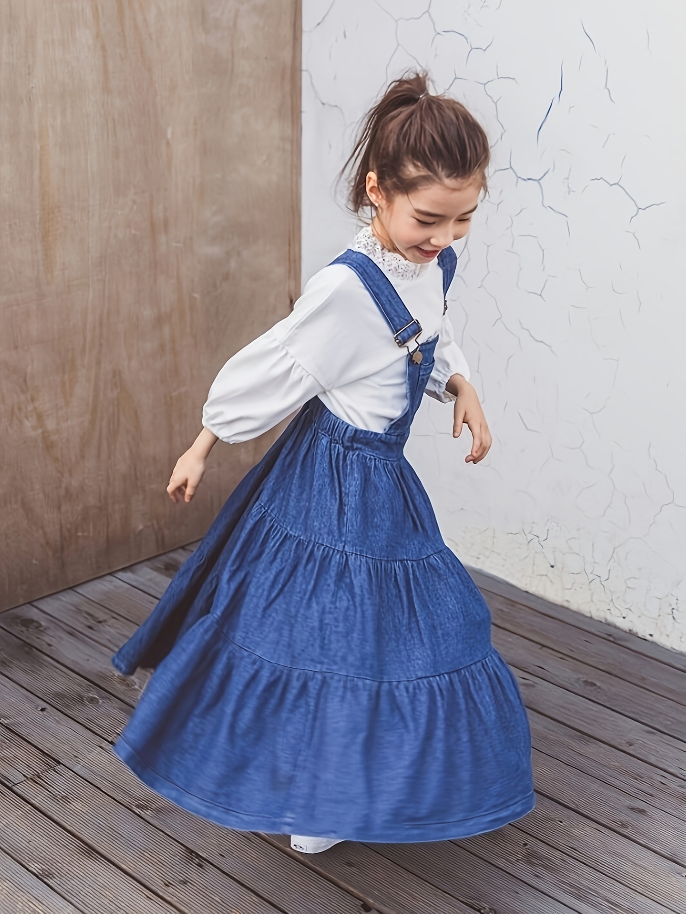 robe tablier en jean délavé filles bretelles réglables Temu