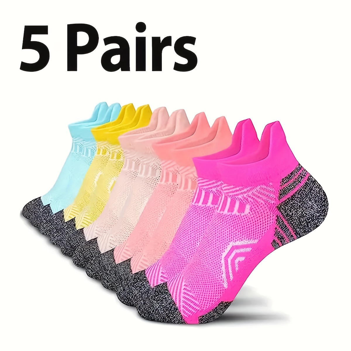 

5 Pairs Color- Ankle Socks, Comfy Breathable Breathable Sports Socks, Women's Stockings & Hosiery