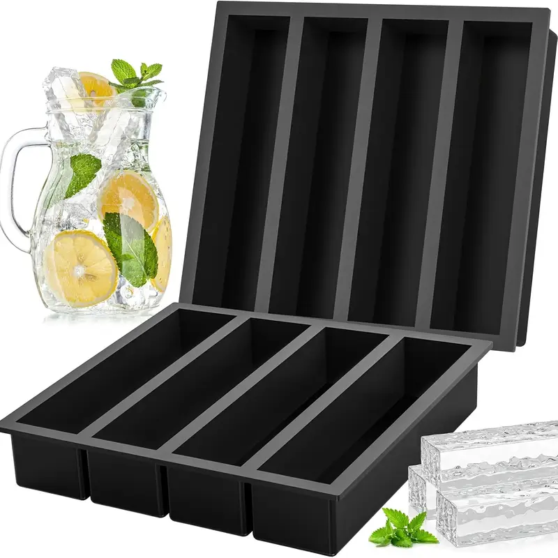 Silikon-Eiswürfelform für Gefrierschrank, Schwarz, 4-Würfel-stapelbare große Eiswürfelformen, Antihaft-Eiswürfelform für Eis, Butter, Suppe, gefrorene Leckereien