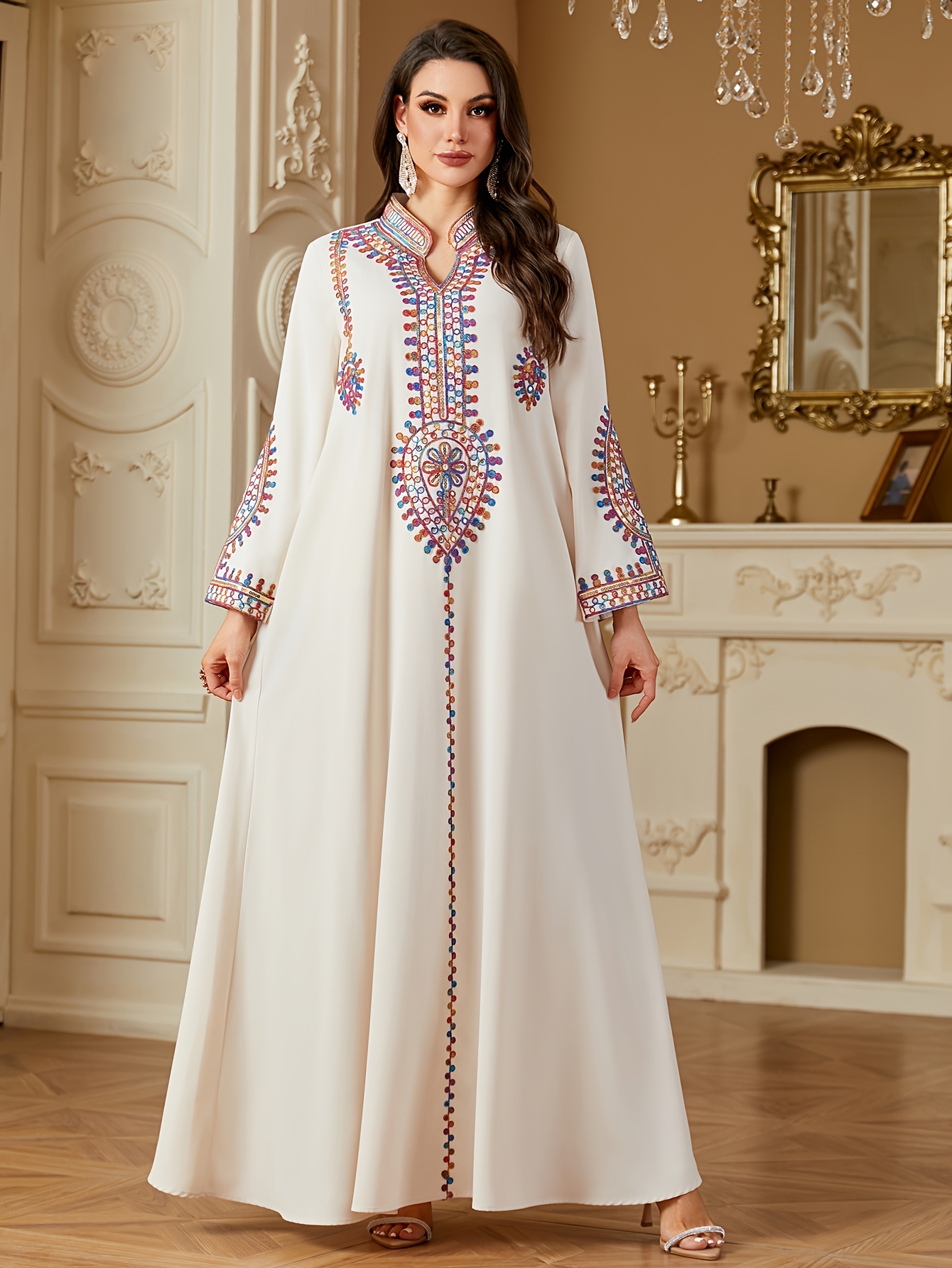 elegant maxi dress stand collar solid color - Temu United Arab Emirates
