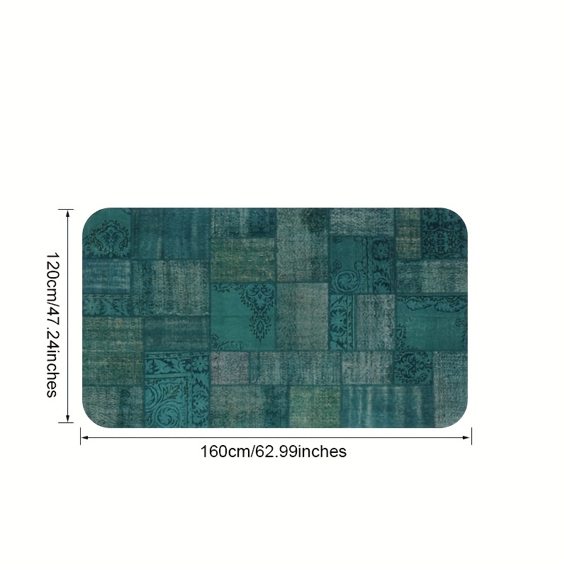 TEMU Retro Green Patterned Anti-slip Floor Mat - Thick, Machine Washable For Kitchen, Bathroom, Living Room, Bedroom & Outdoor Use