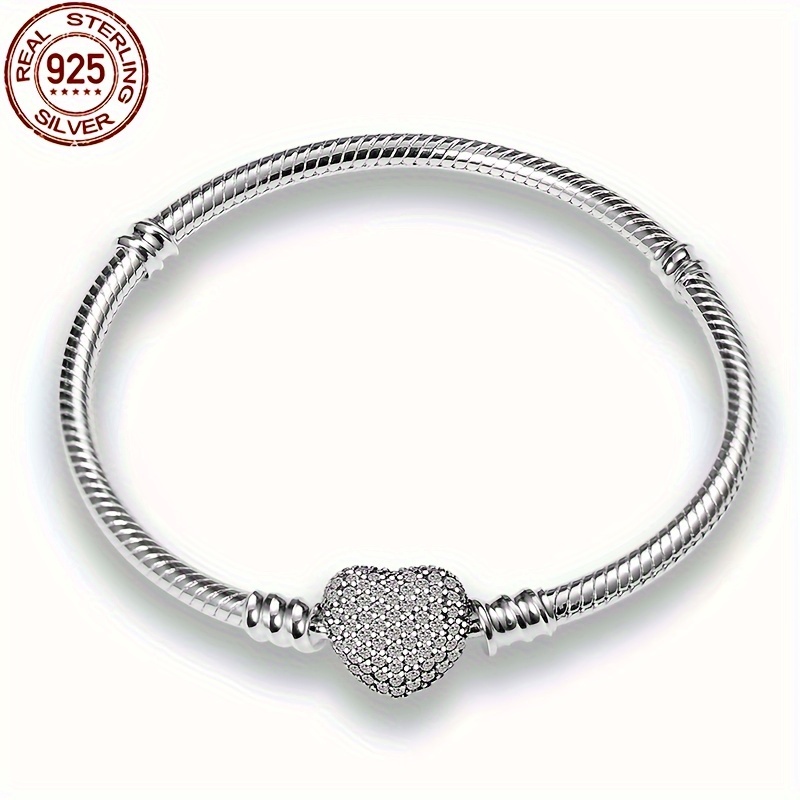 

1pc S925 Sterling Silver Everlasting Heart Charm Bracelet For Women, Elegant & Luxurious Style Diy Charm Bead Bracelet, Perfect Gifts For Women, 10g/0.35oz