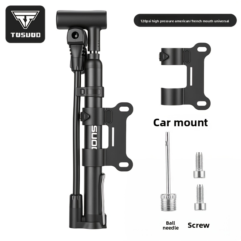 TEMU Tosuod Portable Bicycle Pump With Car Charger, High-pressure Mini /schrader Valve, Mountain/road Bike Accessory, Floor Standing Bicycle Pump