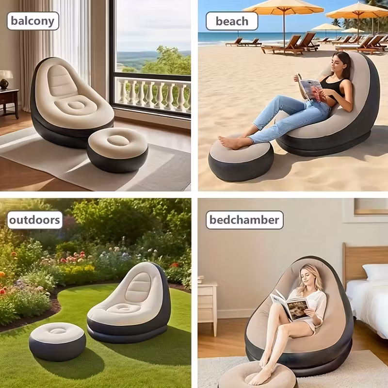 adult inflatable recliner sofa with stool heavy duty portable folding space saving indoor outdoor lounge chair for living room camping travel balcony easy setup storage no red Product details 9