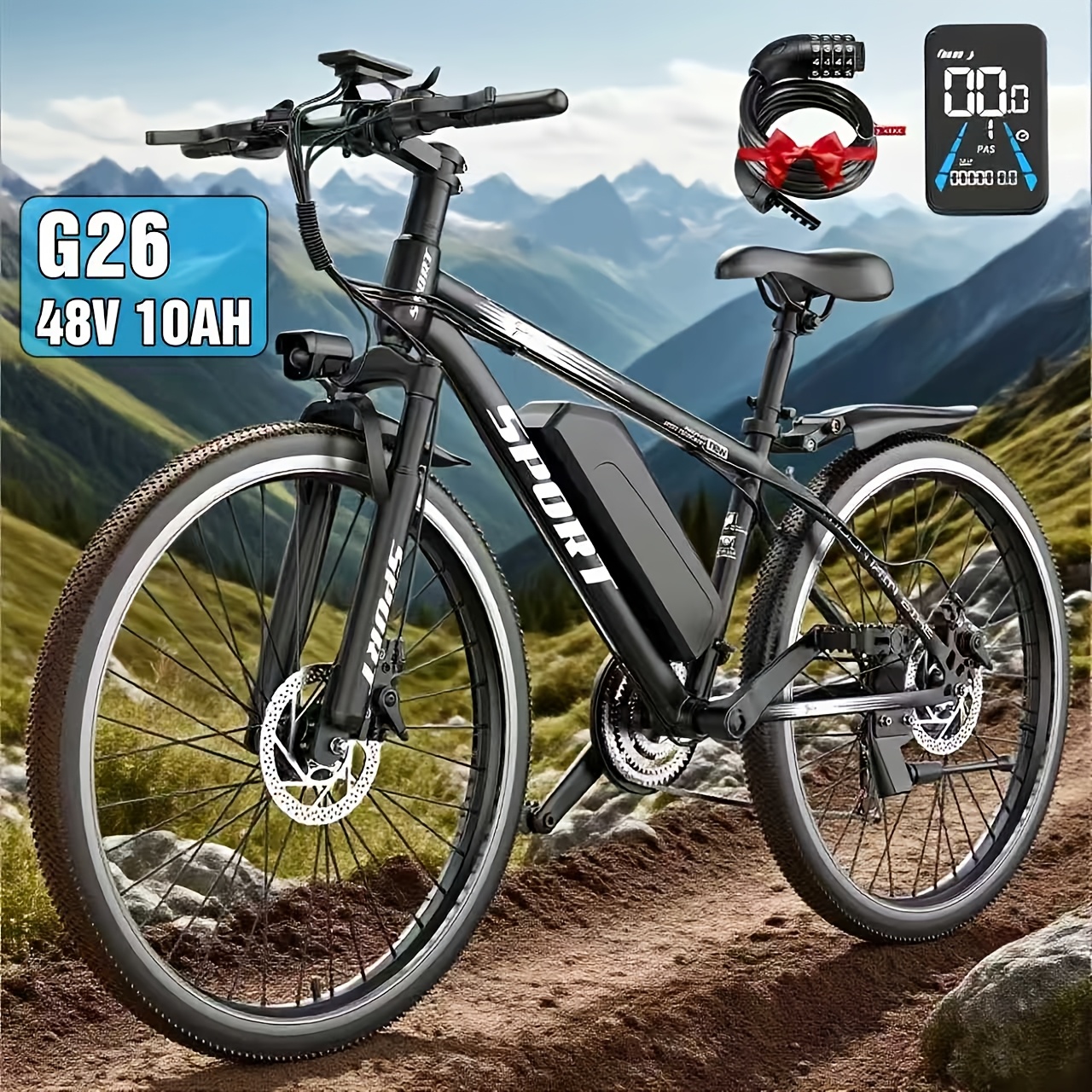 Vélo électrique pour adultes UNIBIKE Q7, 26, batterie amovible, noir