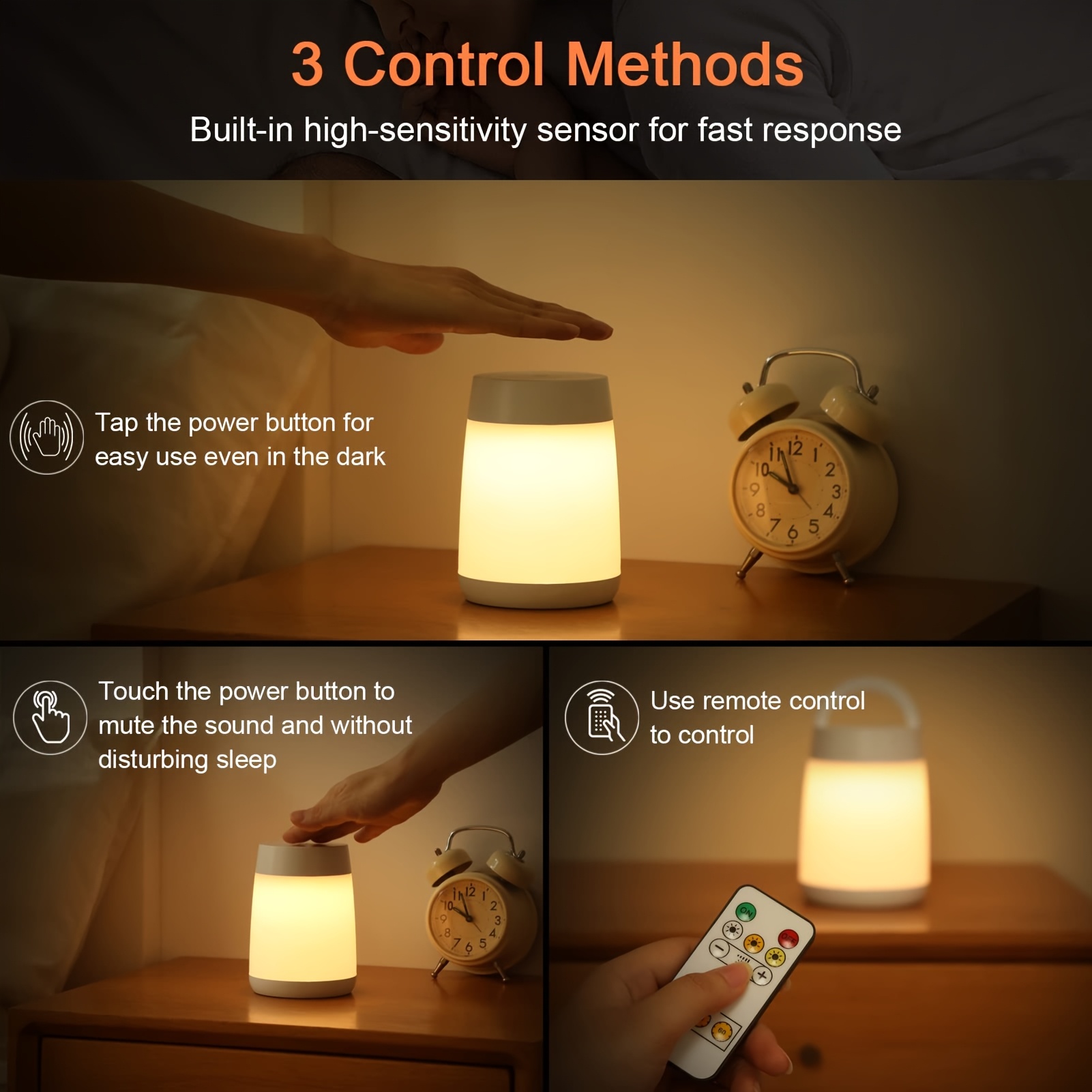 Portable Eye-Care Night Light, LED Touch Sensor Nursing Night Light, 3-Color Touch Dimmable Lamp, Rechargeable Portable Memory Night Light Bedside Lamp