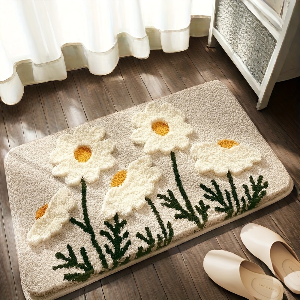1pc ultra soft plush fabric flower shaped bath mat with non slip tpr backing polyester super absorbent rectangular bathroom rug 3d high low texture machine washable home decor bathtub carpet Product details 1