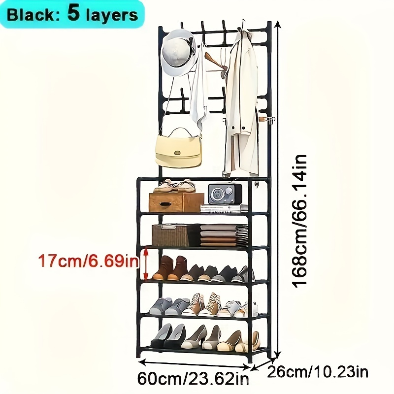 versatile 5 tier metal coat rack freestanding organizer for clothes hats shoes entryway bedroom balcony black details 3