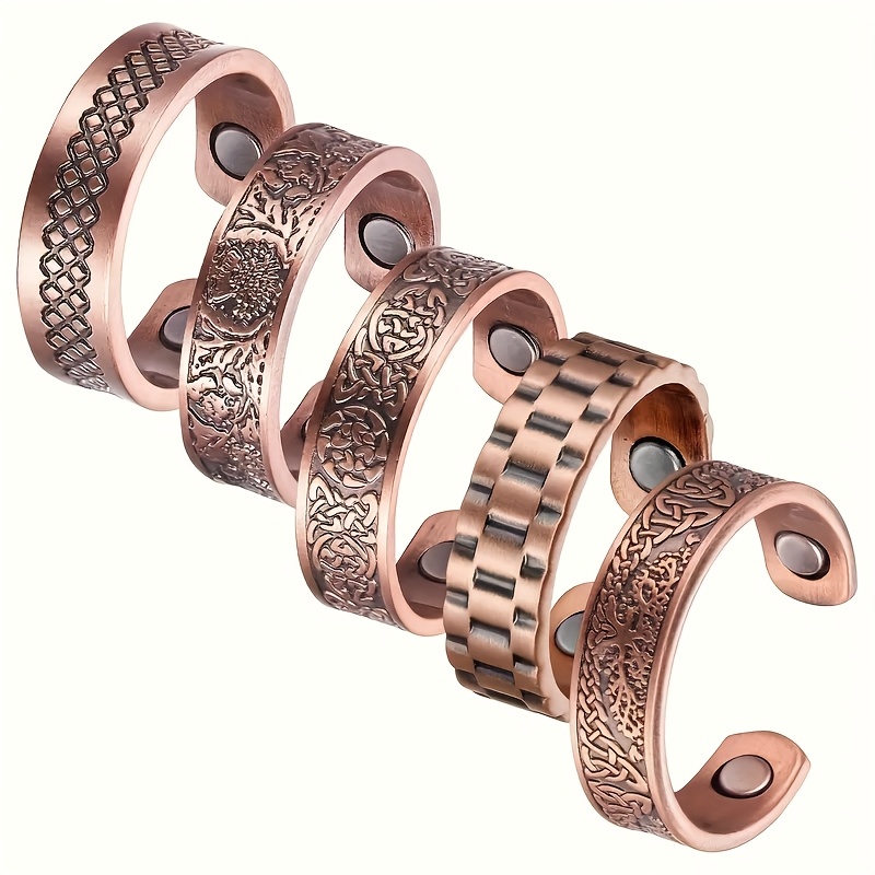 TEMU 5pcs Copper Rings For Women, Women's Adjustable Magnetic Copper Rings, Jewelry Gifts For