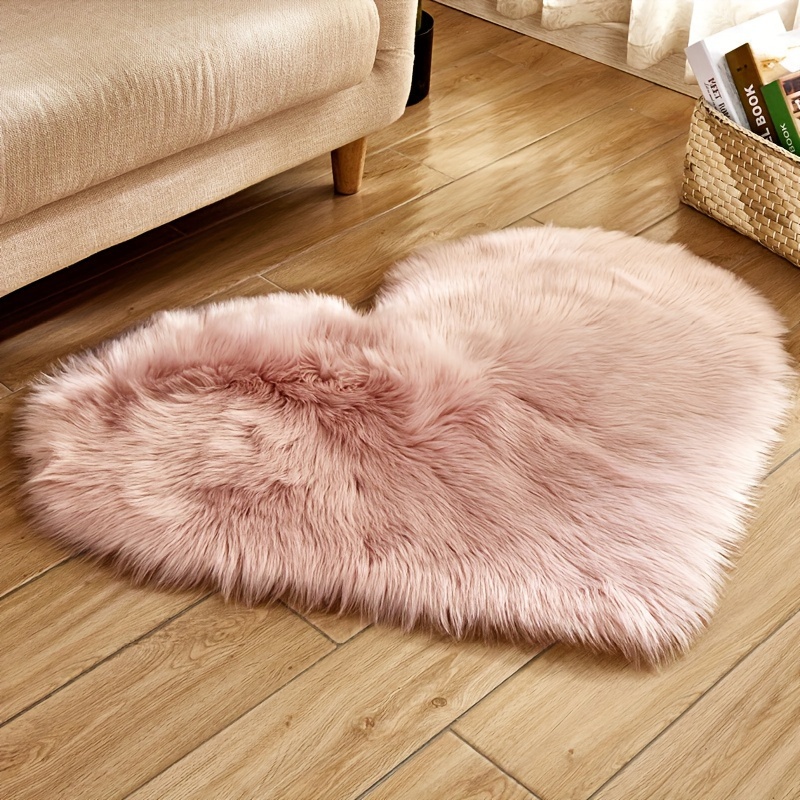   heart shaped plush pink   sheepskin rug soft cozy for girls bedroom vanity chair home decor perfect gift for christmas valentines day thanksgiving details 6