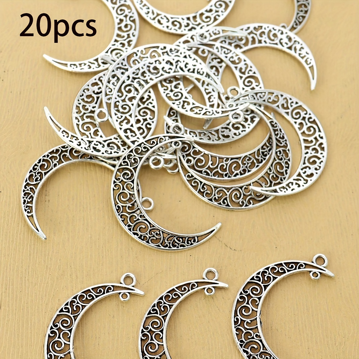 20 Bronze/classic Silvery/silvery/antique Red/ Pendant, Alloy 3*4cm Double-layer Lace Pattern Moon Pendant, Ramadan Accessories, Suitable For Jewelry Making