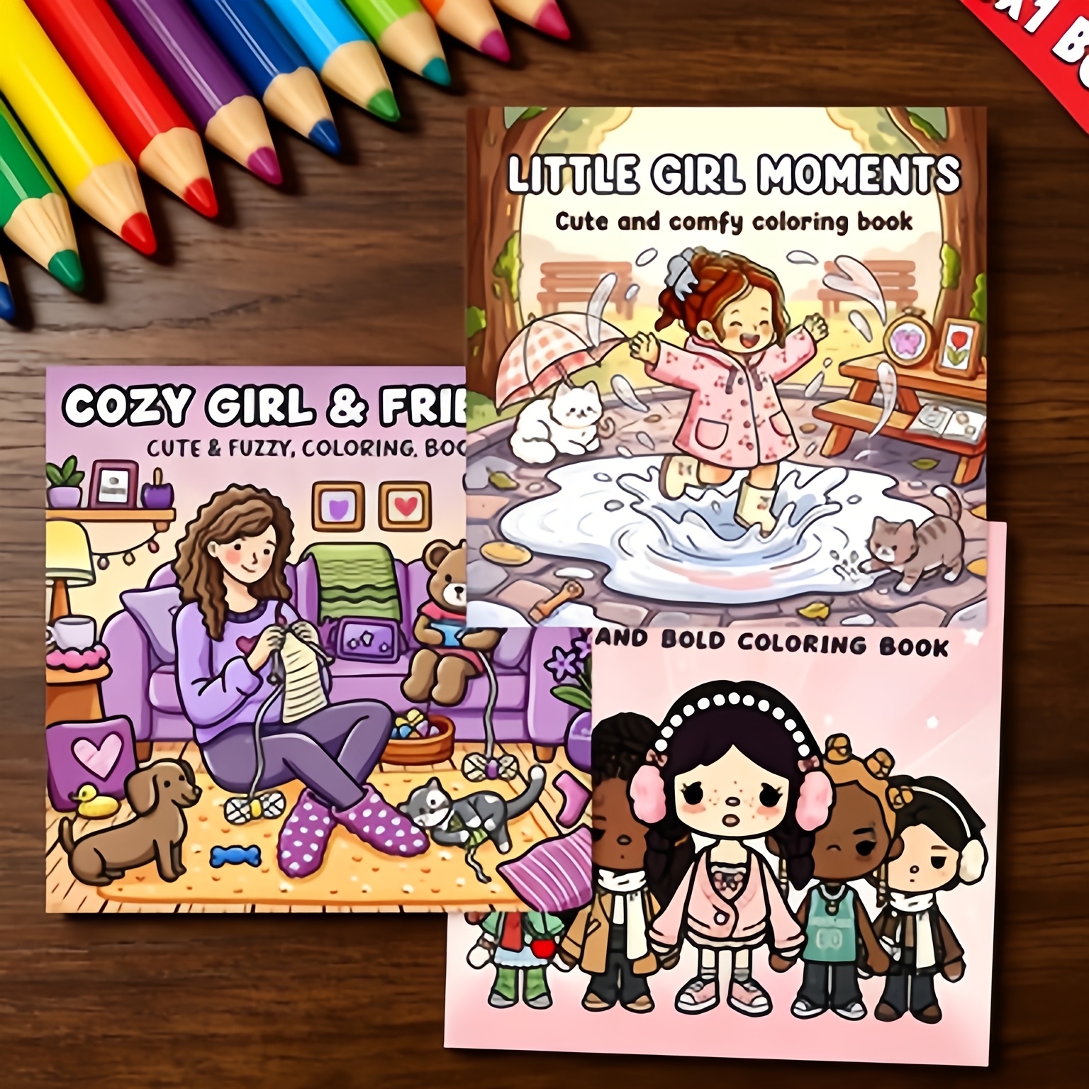 TEMU Gedurfde en Gebruiksvriendelijke Kleurboekenset, 3-delige Set - Feestbedankjespakket, met Schattige en Gezellige Cartoonillustraties van het