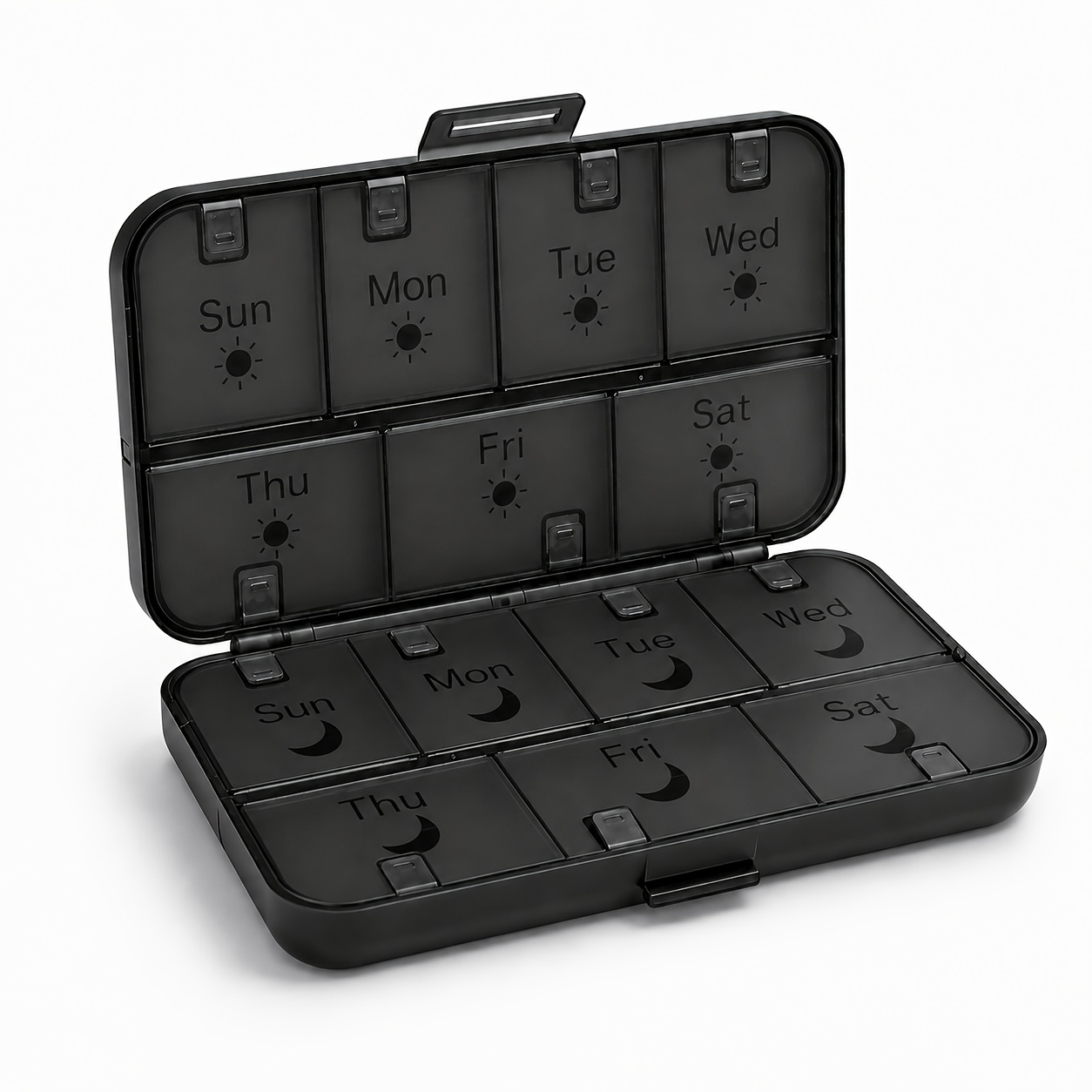 Portable Pill Organizer, Travel Storage Box With 14 Compartments, Durable Plastic Case, Lid For Daily Storage