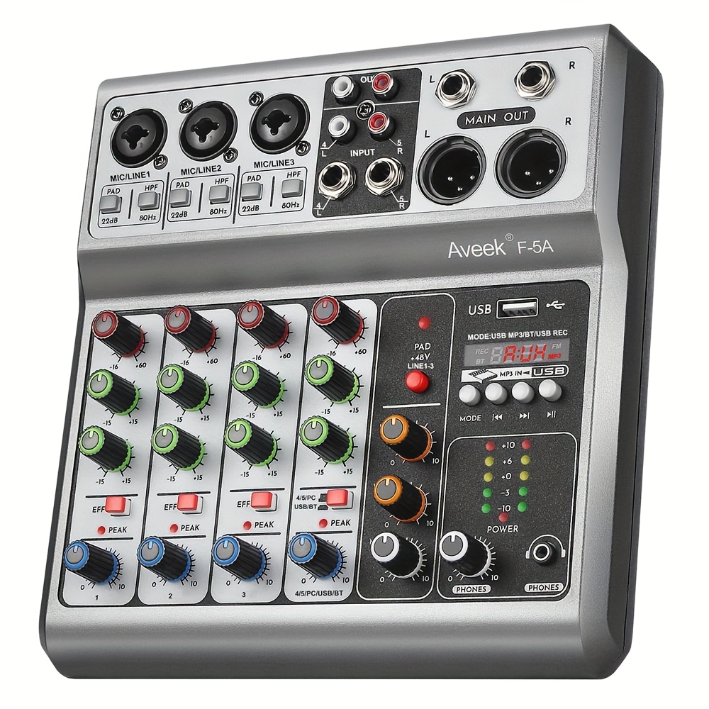 TEMU Aveek Professional Audio Mixer Sound Board Mixing Console With 5 Channel Digital Usb Delay Effect Input 48v Power Stereo Dj Mixers For