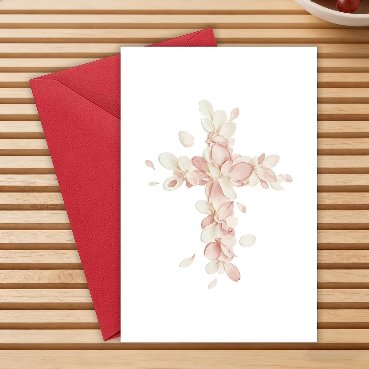TEMU A Beautifully Designed Easter Greeting Card Featuring A Floral Cross, Complete With An Envelope. It Conveys Religious And Wishes, Showcasing A