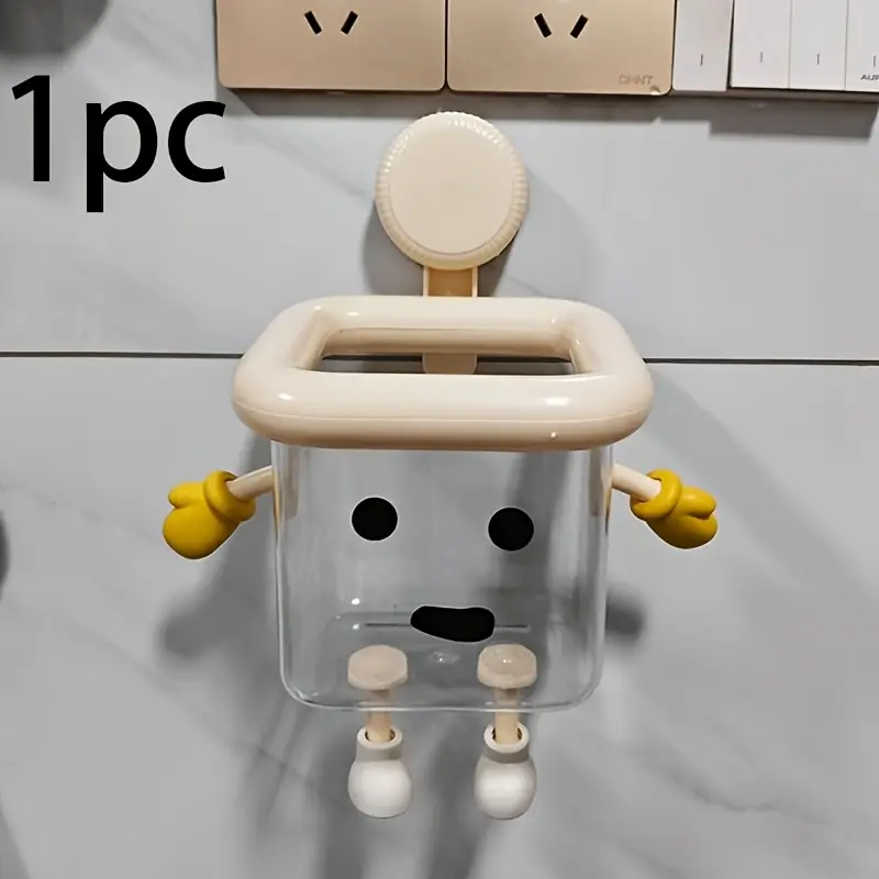 adorable cartoon face bathroom organizer no drill wall mounted storage for toothbrushes cosmetics razors tissues durable plastic space saving design lightweight fun decorative accessory for 8 family toothbrush holder Product details 1