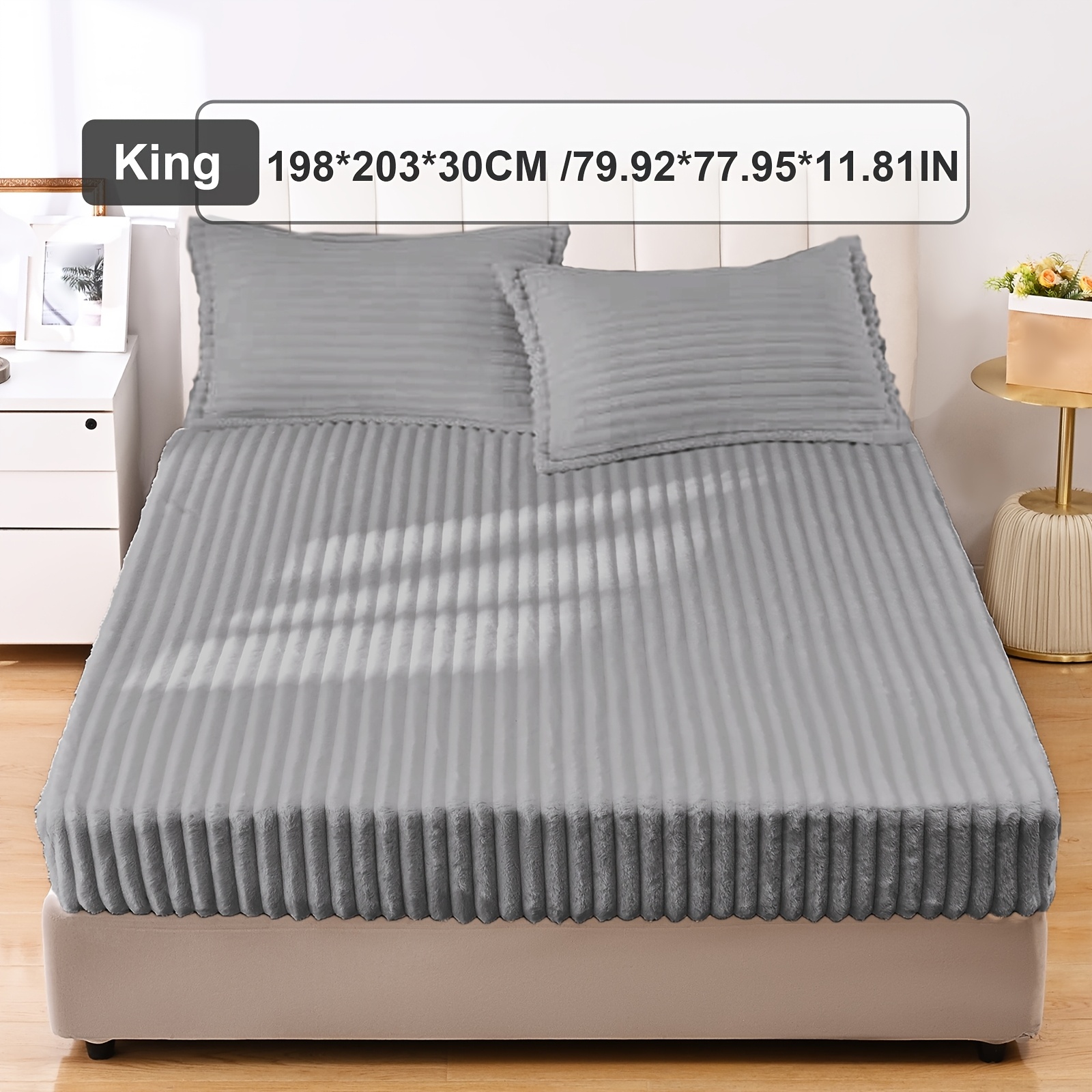 TEMU 1pc Bed Sheets, Stripe Fuzzy Sheets, Thickened Rabbit Fur Sheets, Autumn Mattress Protector, Winter Fleece Fitted Sheets, Plush Warm Bed Cover,
