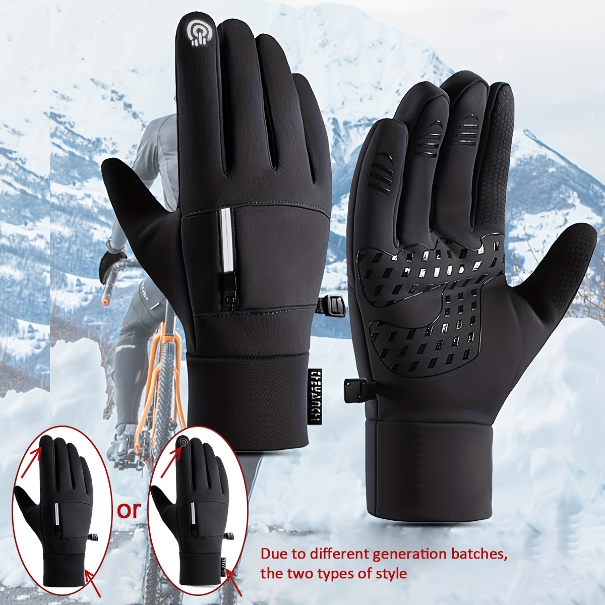 TEMU 1 Pair Unisex Winter Thickened Fleece Warm Gloves, Outdoor Sports Touch Screen Gloves For Outdoor Running Fishing Skiing Unisex Cold-proof